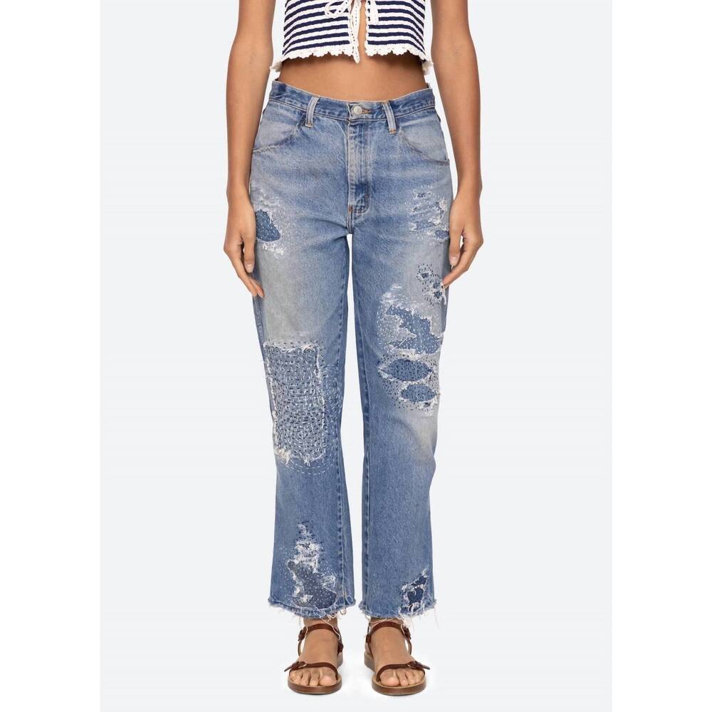 NEW SEA oli distressed mid-rise jean in blue